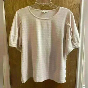 Ella Moss Connie Cloud Pink Stripe Women's Short Balloon Sleeve Shirt Size L